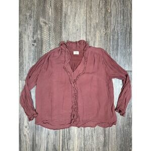 Wilfred Ruffle Blouse‎ XS Viscose Long Sleeve Button Down Top Mauve Pink